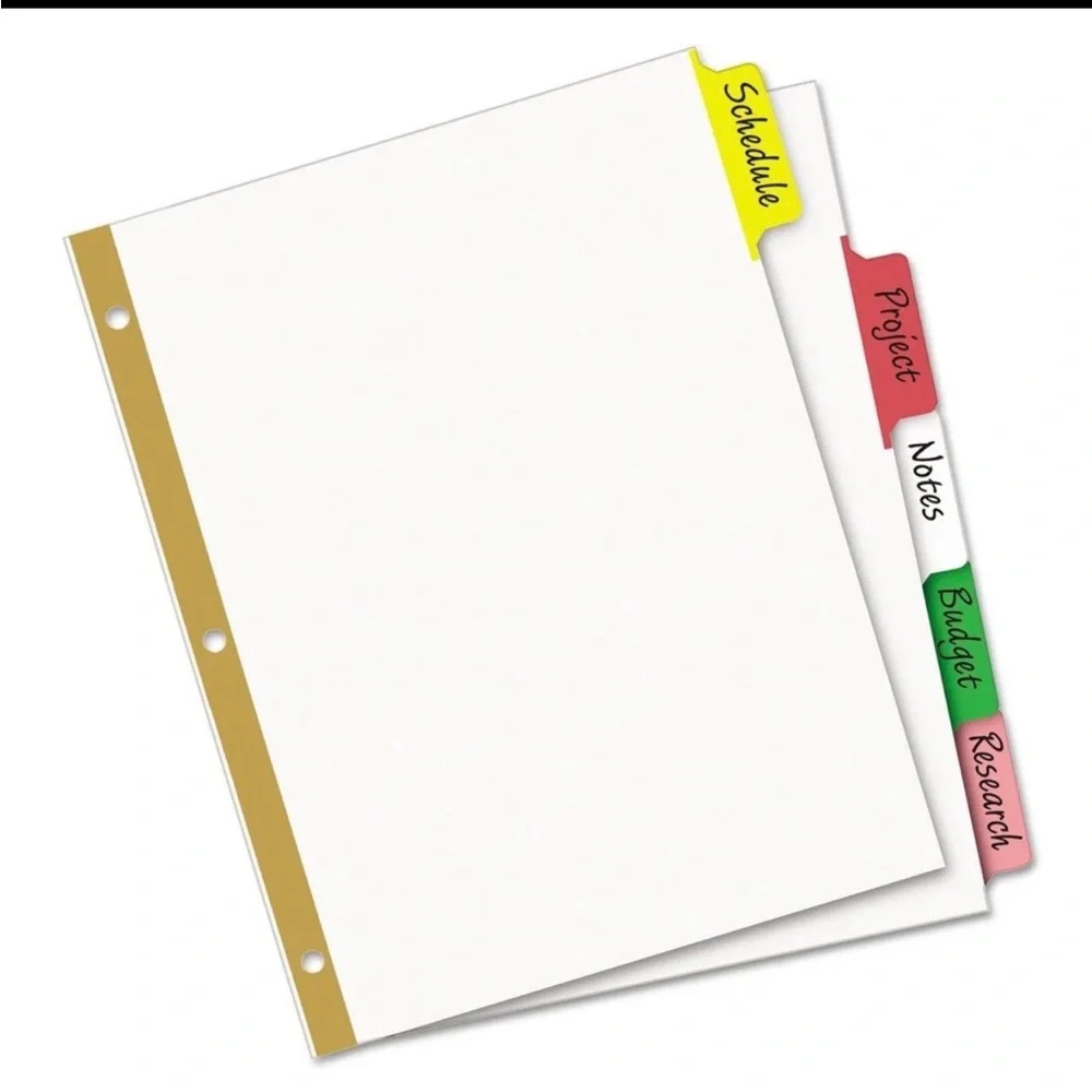 Avery Write & Erase 5-Tab Dividers – Red, Yellow, Green, Blue, Pink